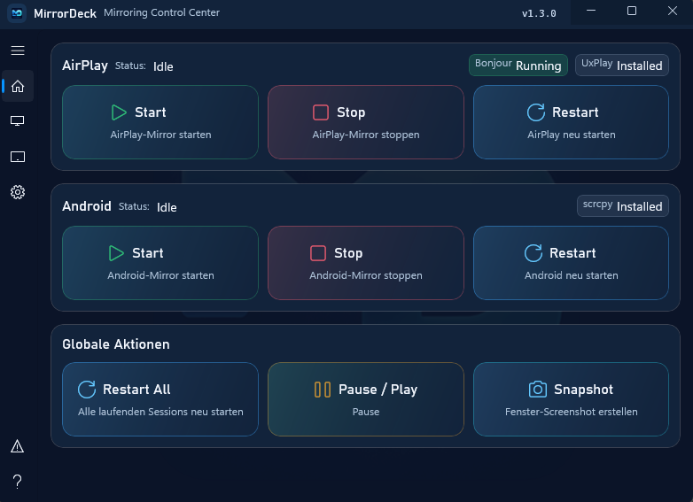MirrorDeck Dashboard Screenshot